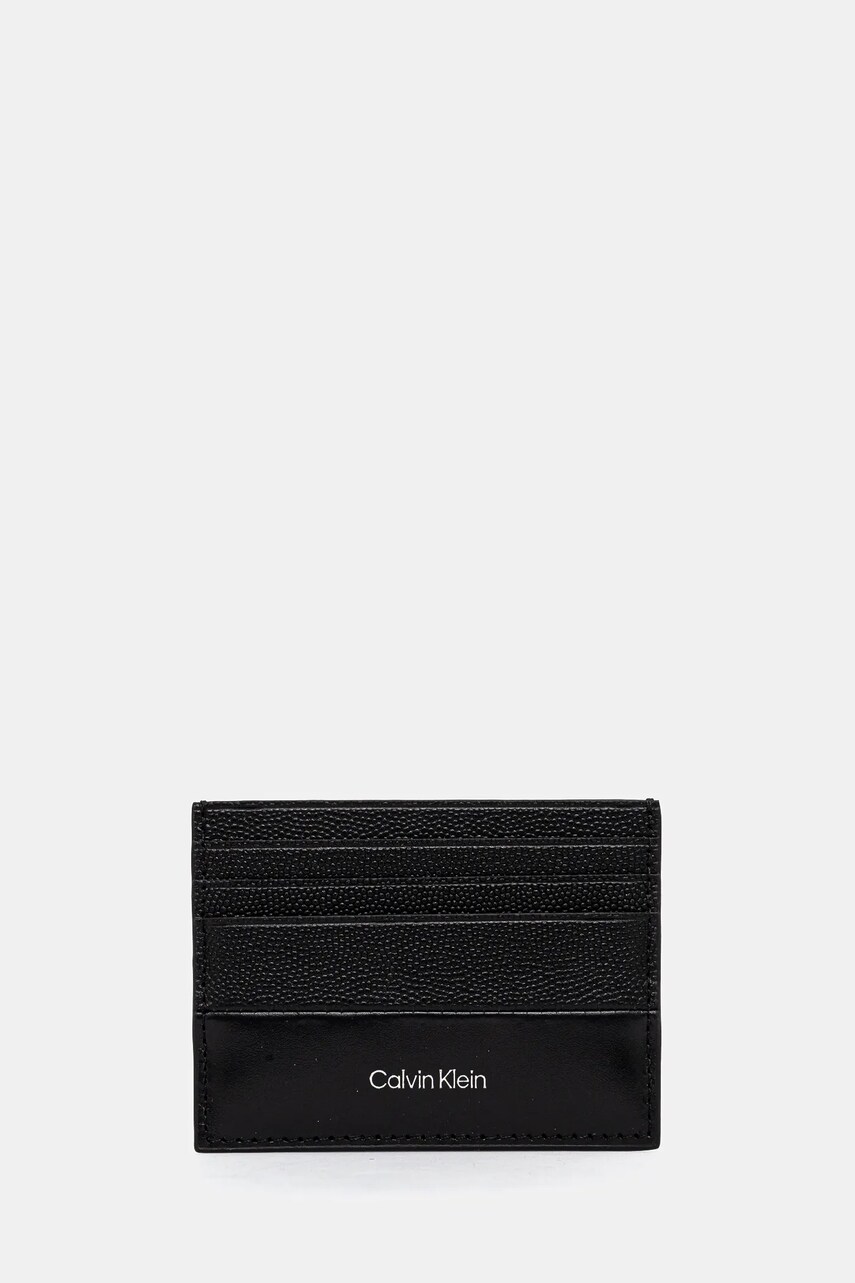 Levně Kožené pouzdro na karty Calvin Klein černá barva, K50K512688