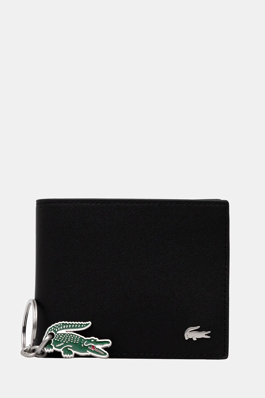 Lacoste portofel + breloc barbati, culoarea negru, NH4860FG