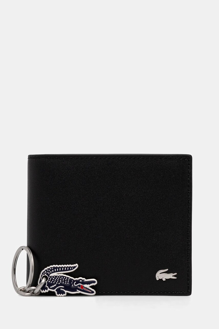 Lacoste portofel + breloc barbati, culoarea negru, NH4861FG