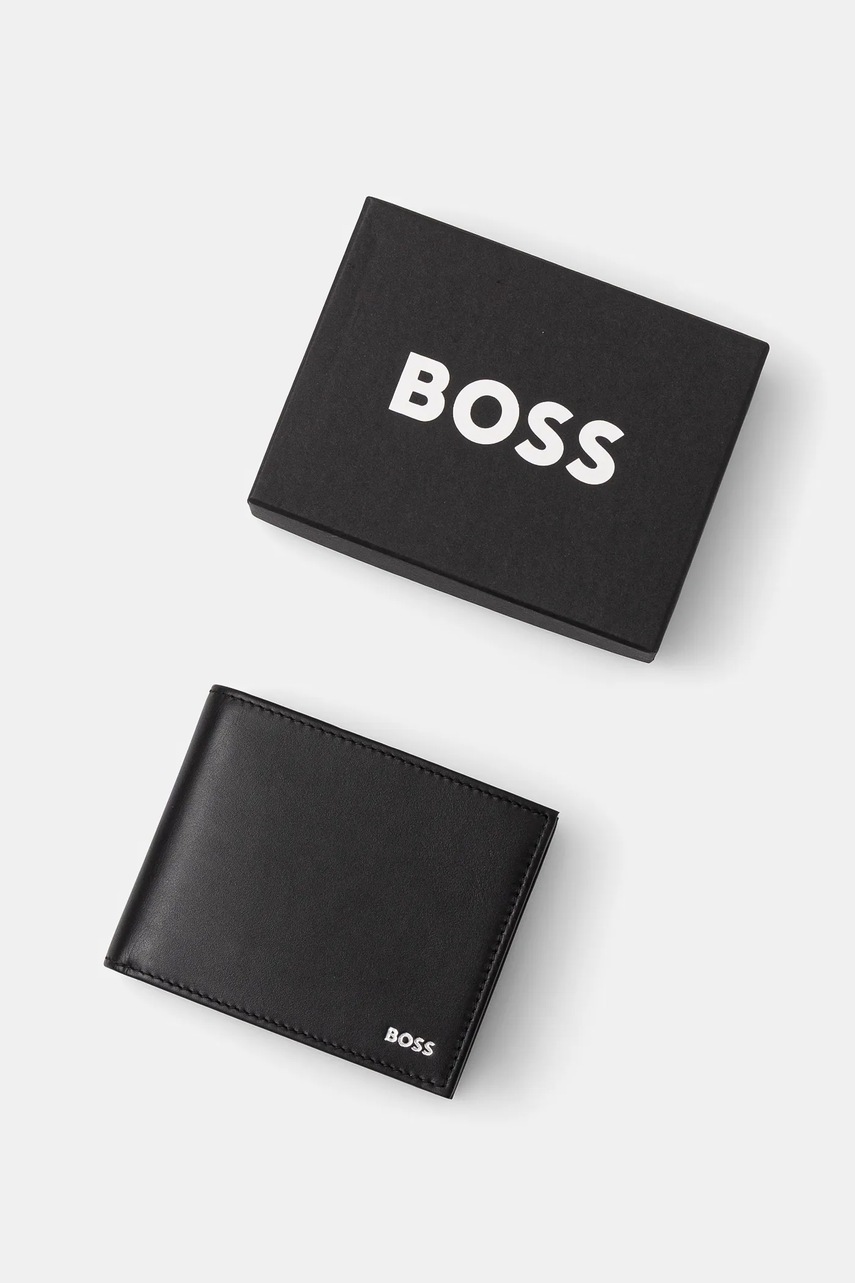 Шкіряний гаманець BOSS чоловічий колір чорний 50546139 