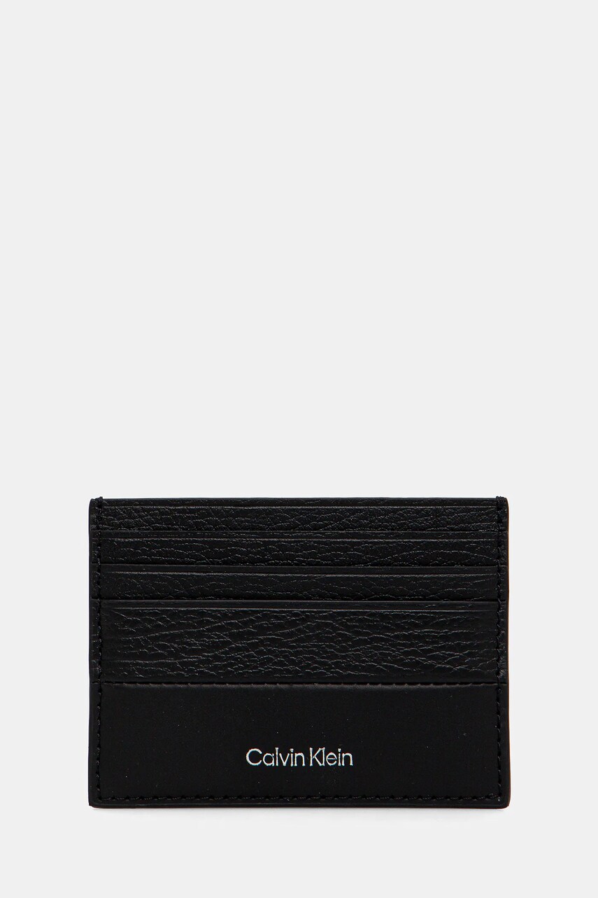Levně Kožené pouzdro na karty Calvin Klein černá barva, K50K512860