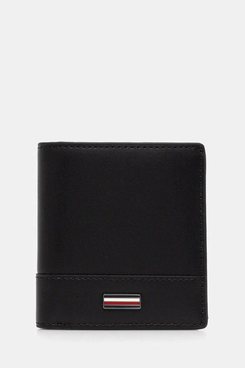 Levně Kožená peněženka Tommy Hilfiger černá barva, AM0AM13247
