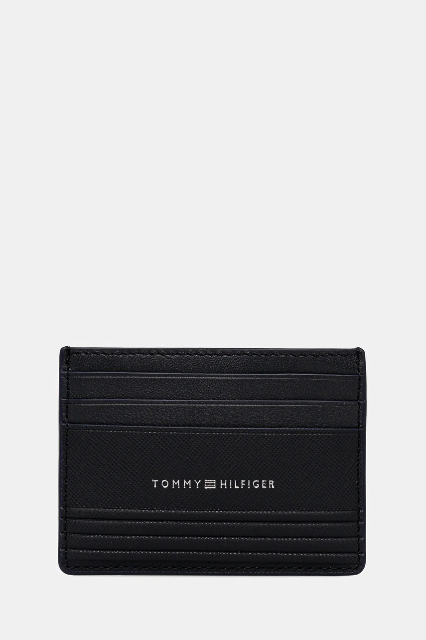 Levně Kožené pouzdro na karty Tommy Hilfiger černá barva, AM0AM13257