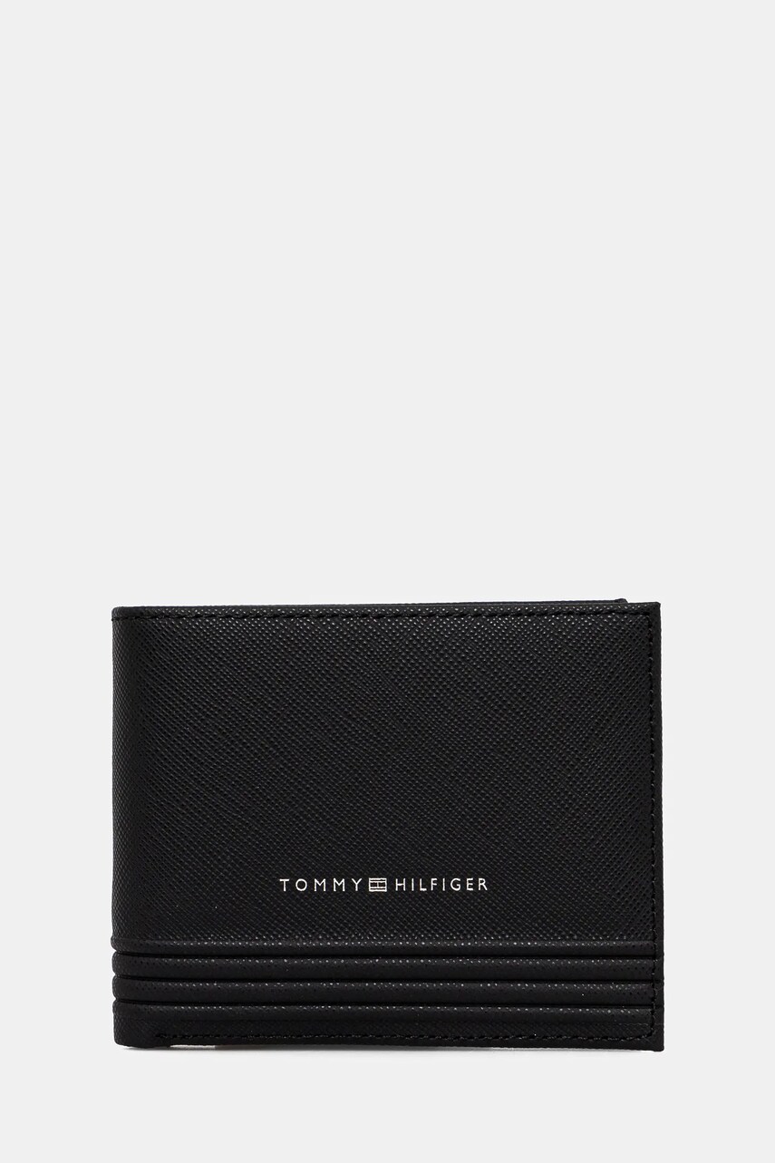 Levně Kožená peněženka Tommy Hilfiger černá barva, AM0AM13258