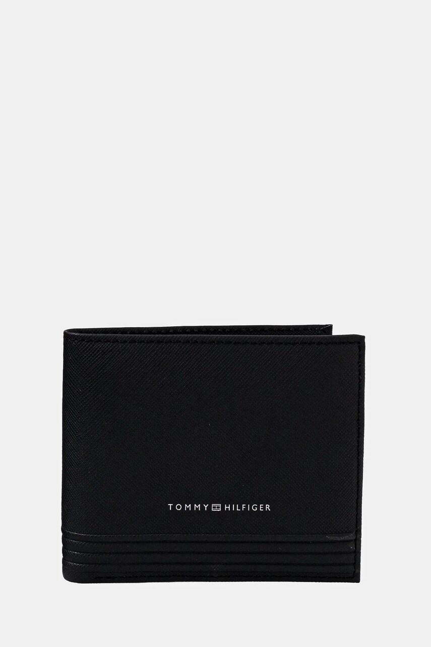 Levně Kožená peněženka Tommy Hilfiger černá barva, AM0AM13259