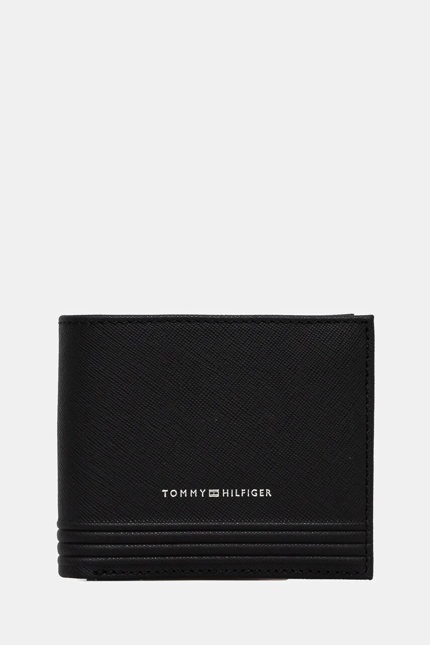 Levně Kožená peněženka Tommy Hilfiger černá barva, AM0AM13260