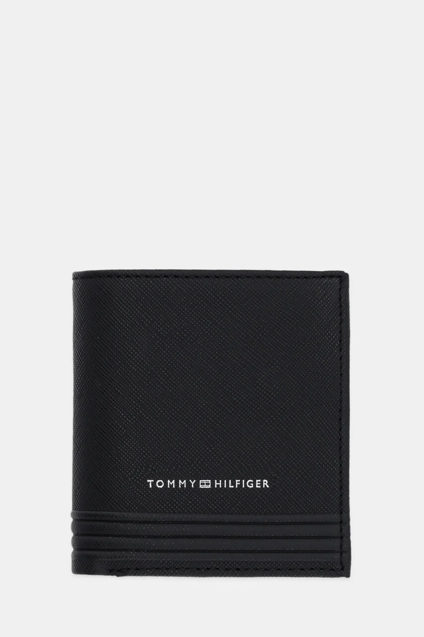Levně Kožená peněženka Tommy Hilfiger černá barva, AM0AM13261