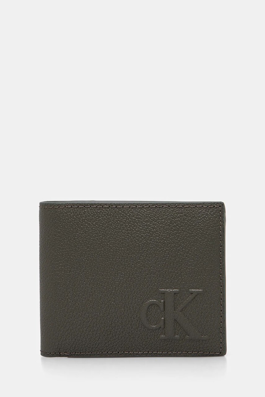 Levně Kožená peněženka Calvin Klein Jeans zelená barva, LV04G1022G