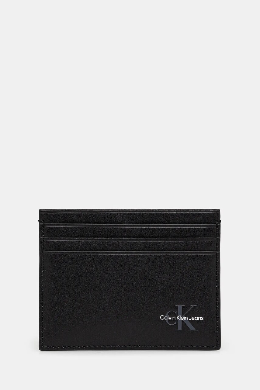Levně Kožené pouzdro na karty Calvin Klein Jeans černá barva, LV04G1029G