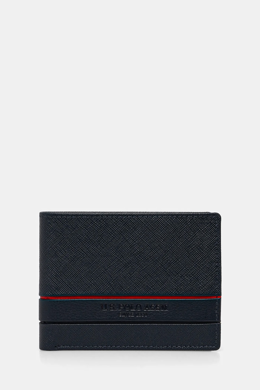 U.S. Polo Assn. portofel de piele Yale barbati, culoarea albastru marin, WEUYA2619MHA