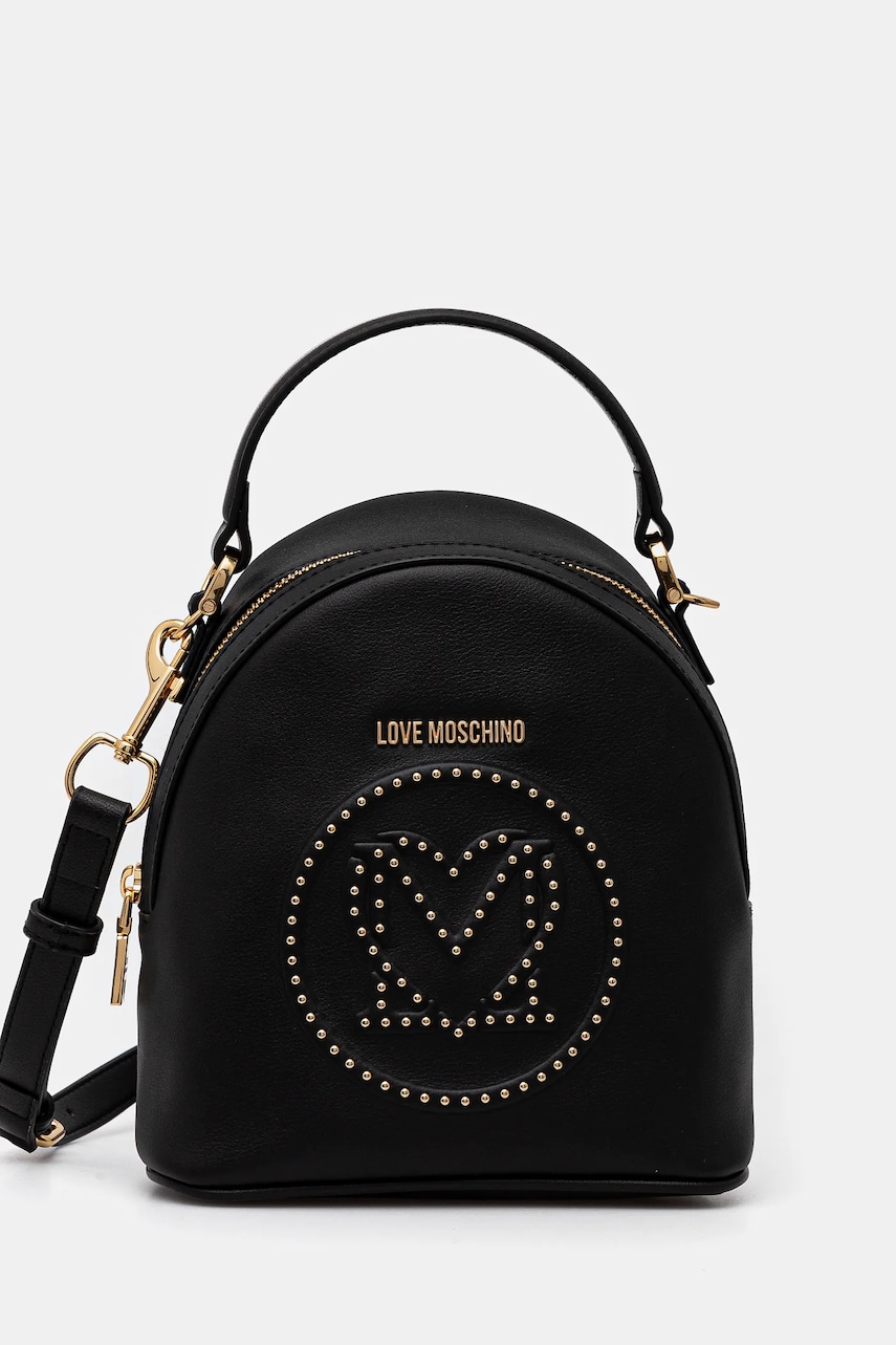 Love Moschino ghiozdan de piele femei, culoarea negru, mic, cu imprimeu, JC4069PP1
