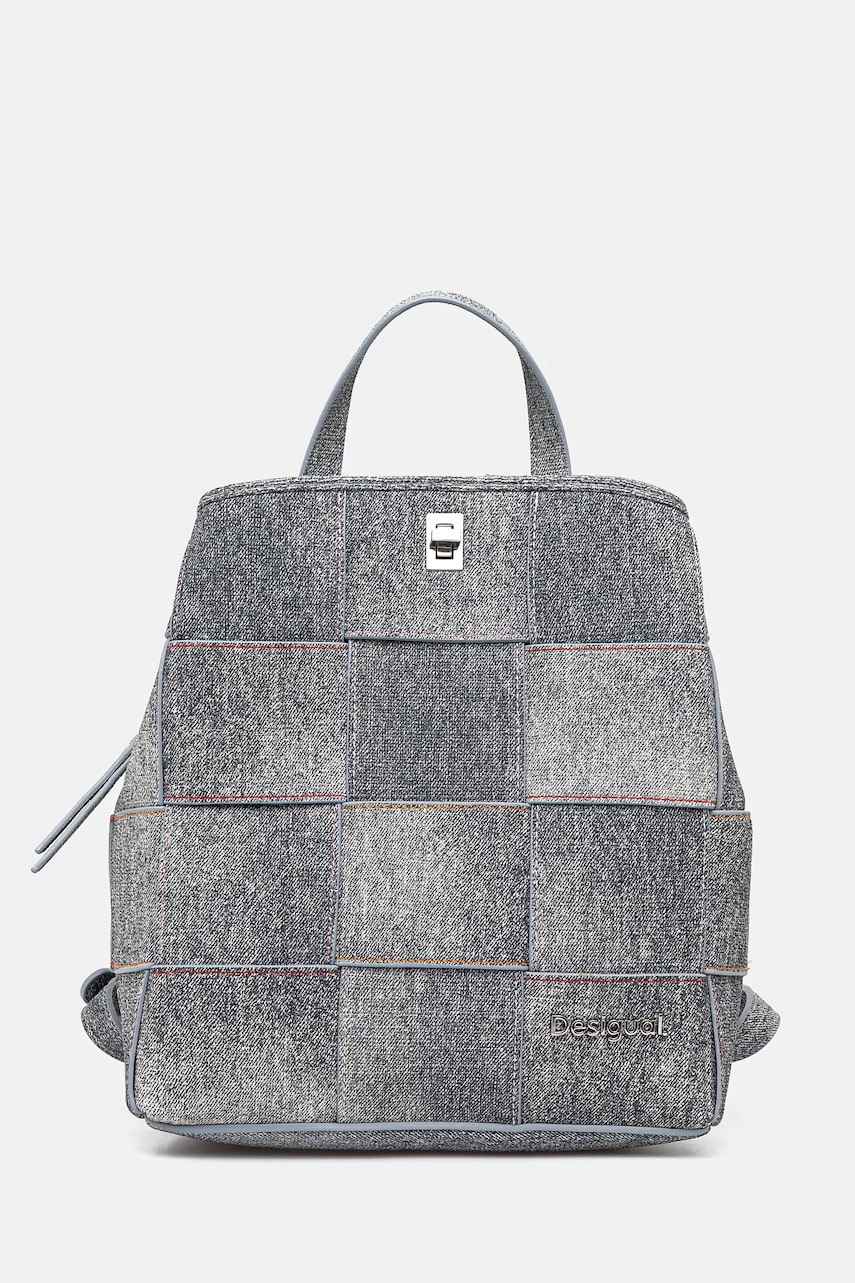 Desigual rucsac YOKO PU DENIM SU femei, culoarea gri, mic, modelator, 25SAKP09 Desigual rucsac YOKO PU DENIM SU femei, culoarea gri, mic, modelator, 25SAKP09