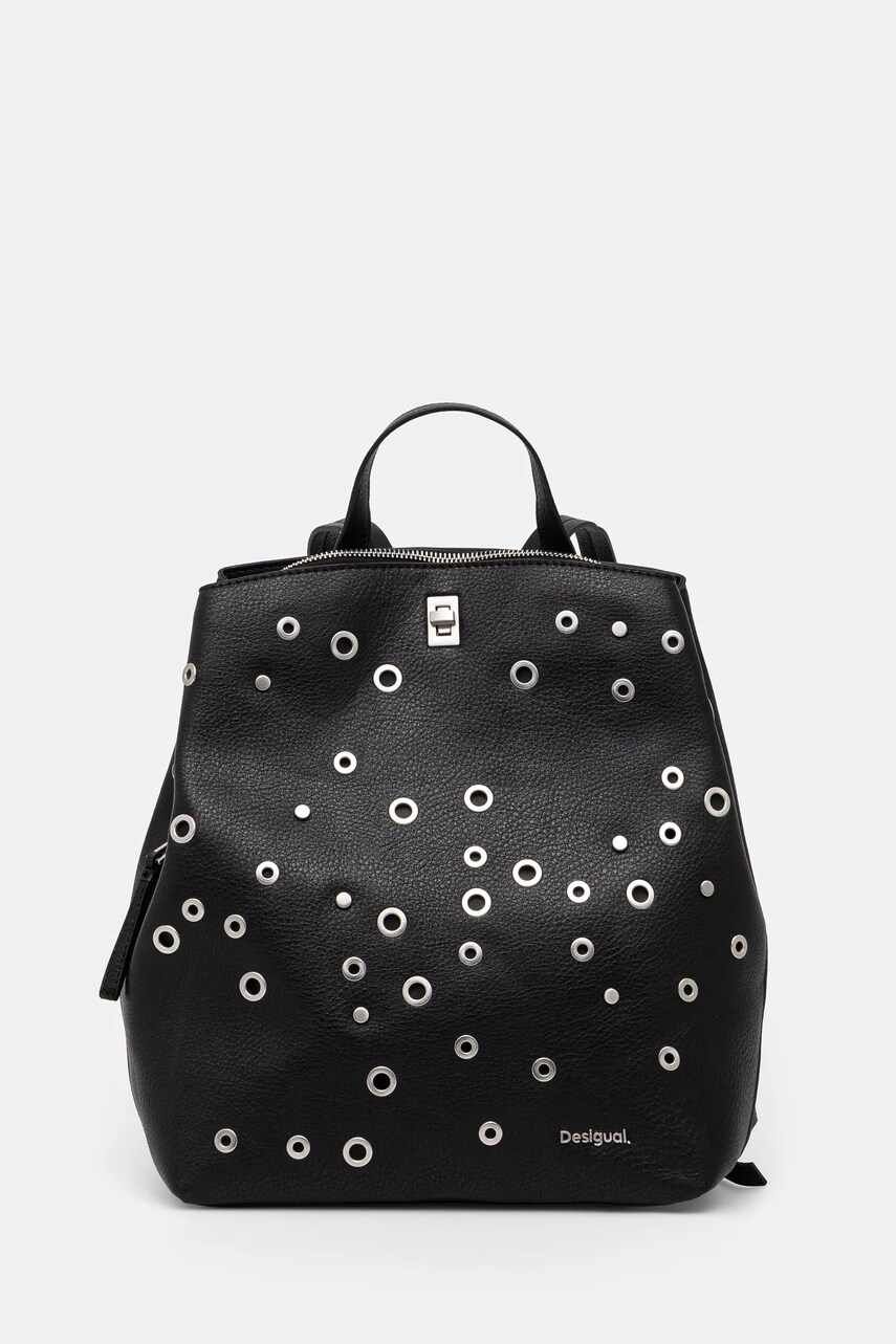 Desigual rucsac REBEL SUMY BLACK femei, culoarea negru, mic, cu imprimeu, 25SAKP19