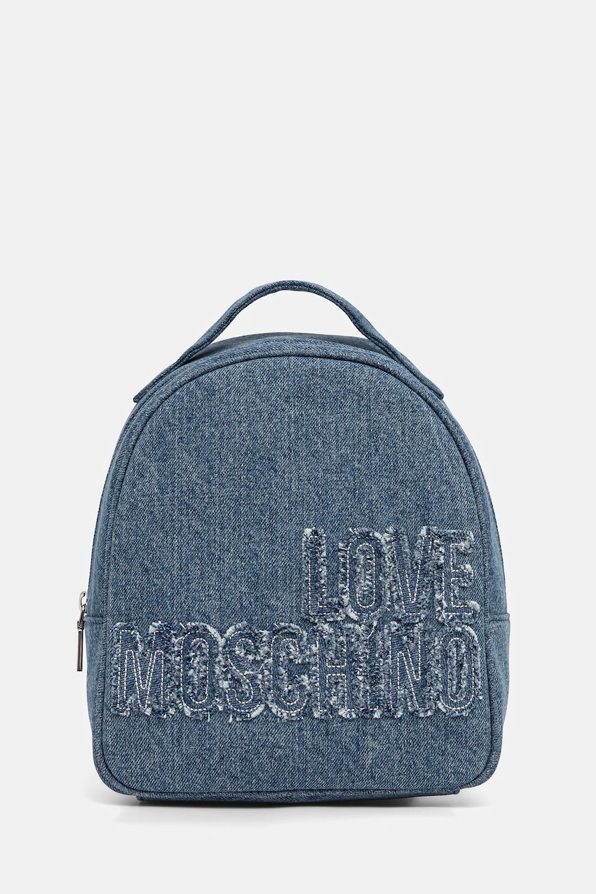Love Moschino rucsac denim femei, mic, cu imprimeu, JC4246PP0MKM0750