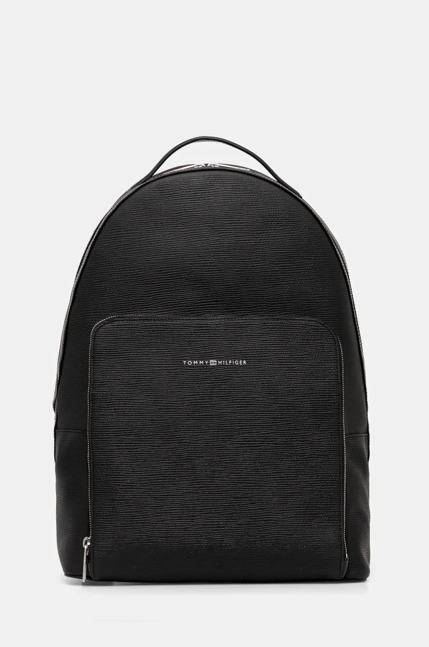 Kožený batoh Tommy Hilfiger pánský, černá barva, velký, hladký, AM0AM13072