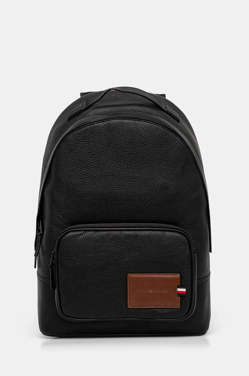 Kožený batoh Tommy Hilfiger pánský, černá barva, velký, hladký, AM0AM13076