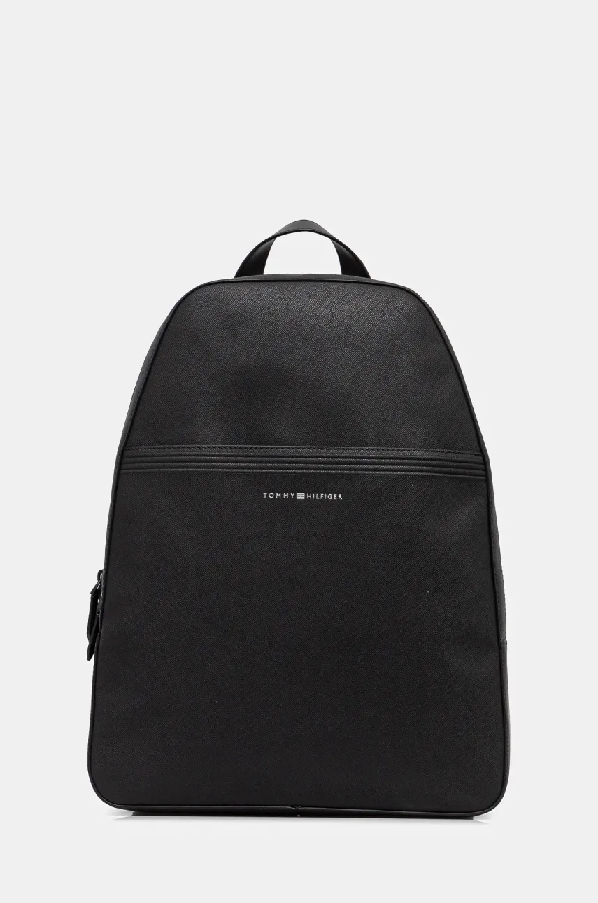 Kožený batoh Tommy Hilfiger pánský, černá barva, velký, hladký, AM0AM13213