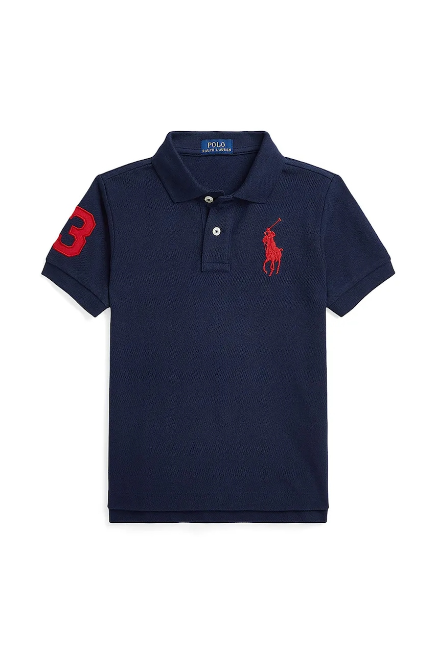 Dětská bavlněná polokošile Polo Ralph Lauren tmavomodrá barva, s aplikací, 322703635100