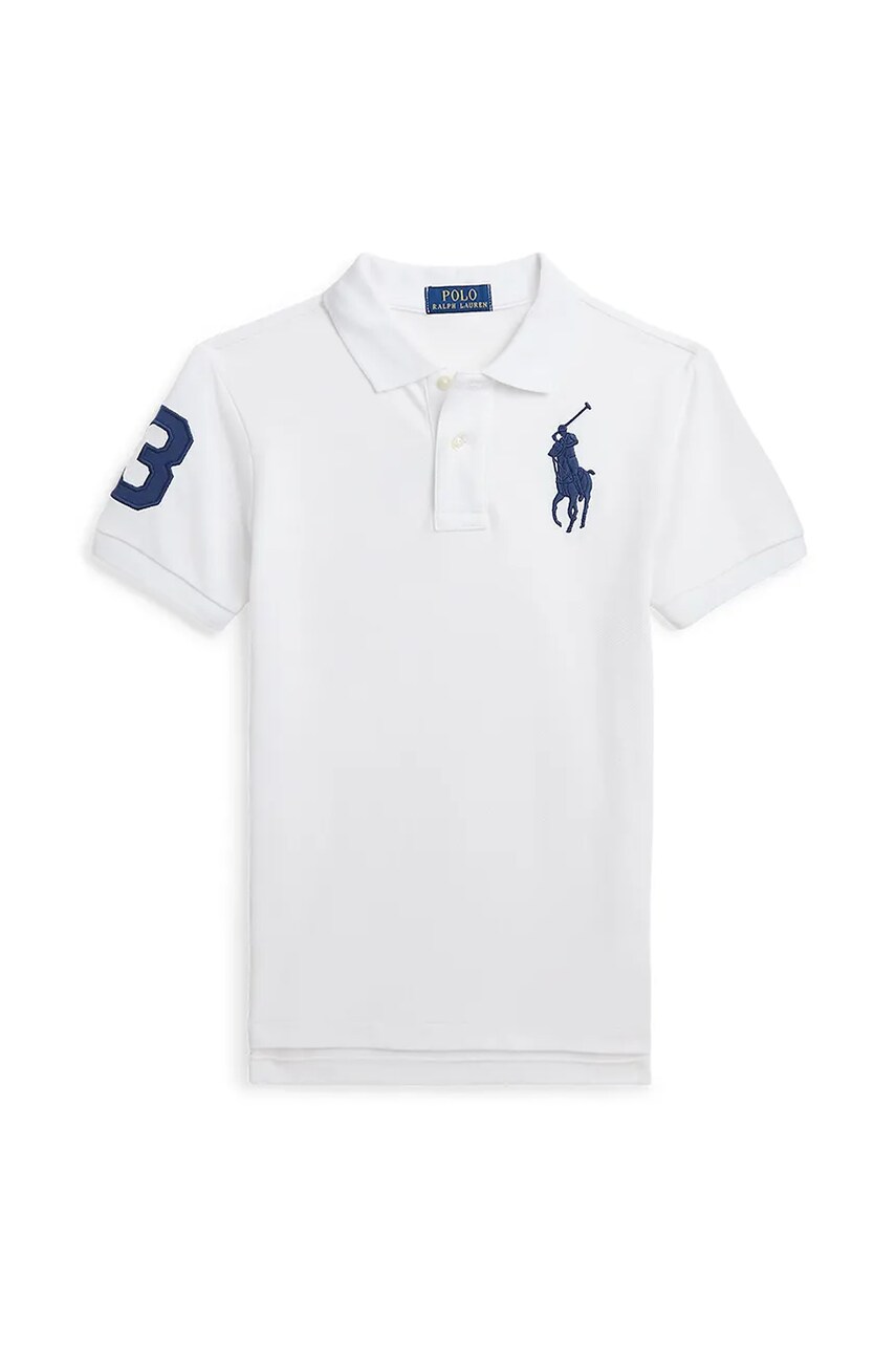 Levně Dětská bavlněná polokošile Polo Ralph Lauren bílá barva, s aplikací, 323708861112