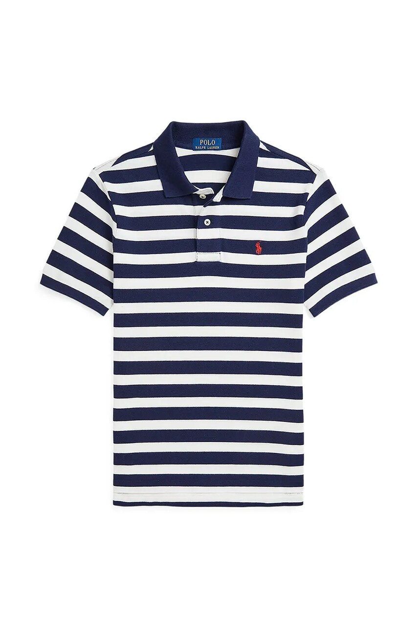Levně Dětská bavlněná polokošile Polo Ralph Lauren tmavomodrá barva, 323958166001