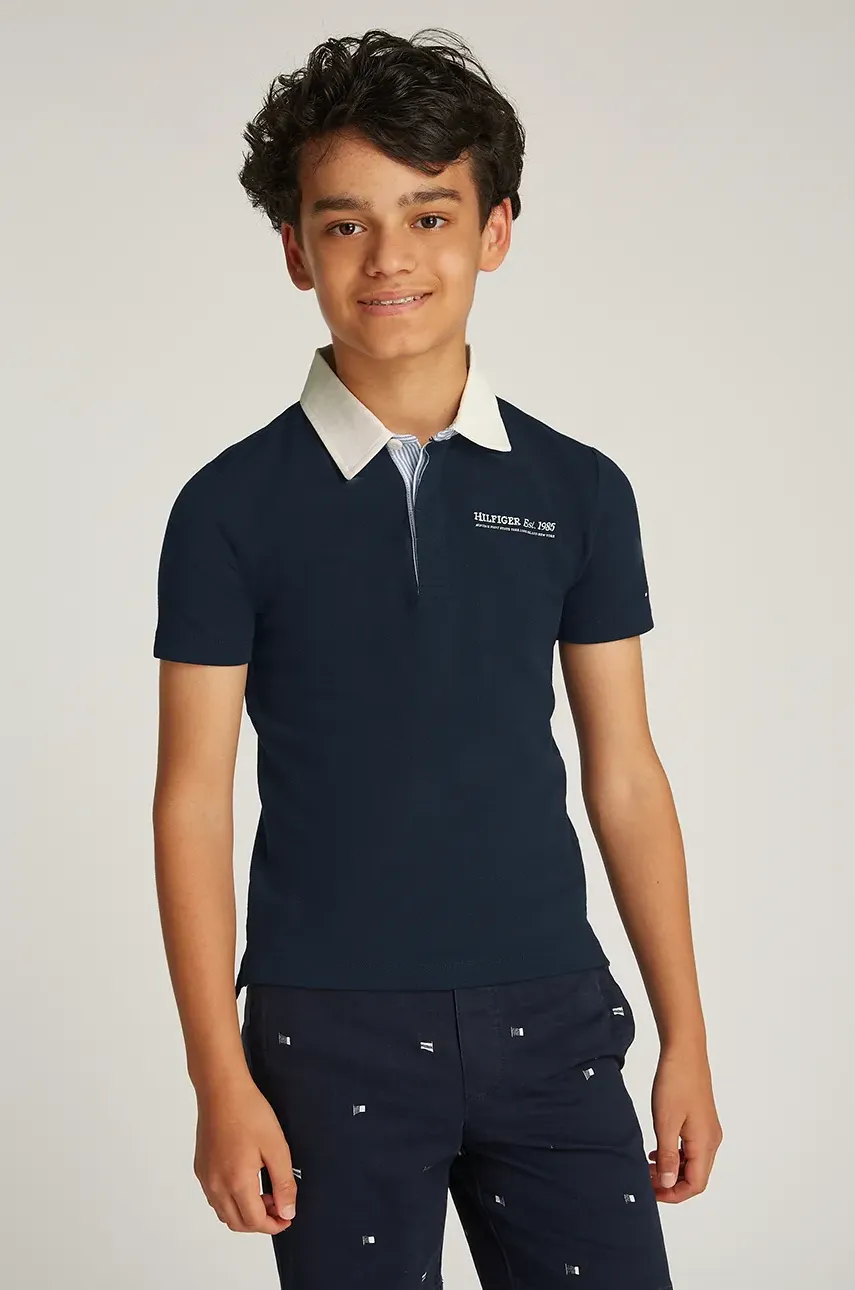 Levně Dětské polo tričko Tommy Hilfiger černá barva, KB0KB09332
