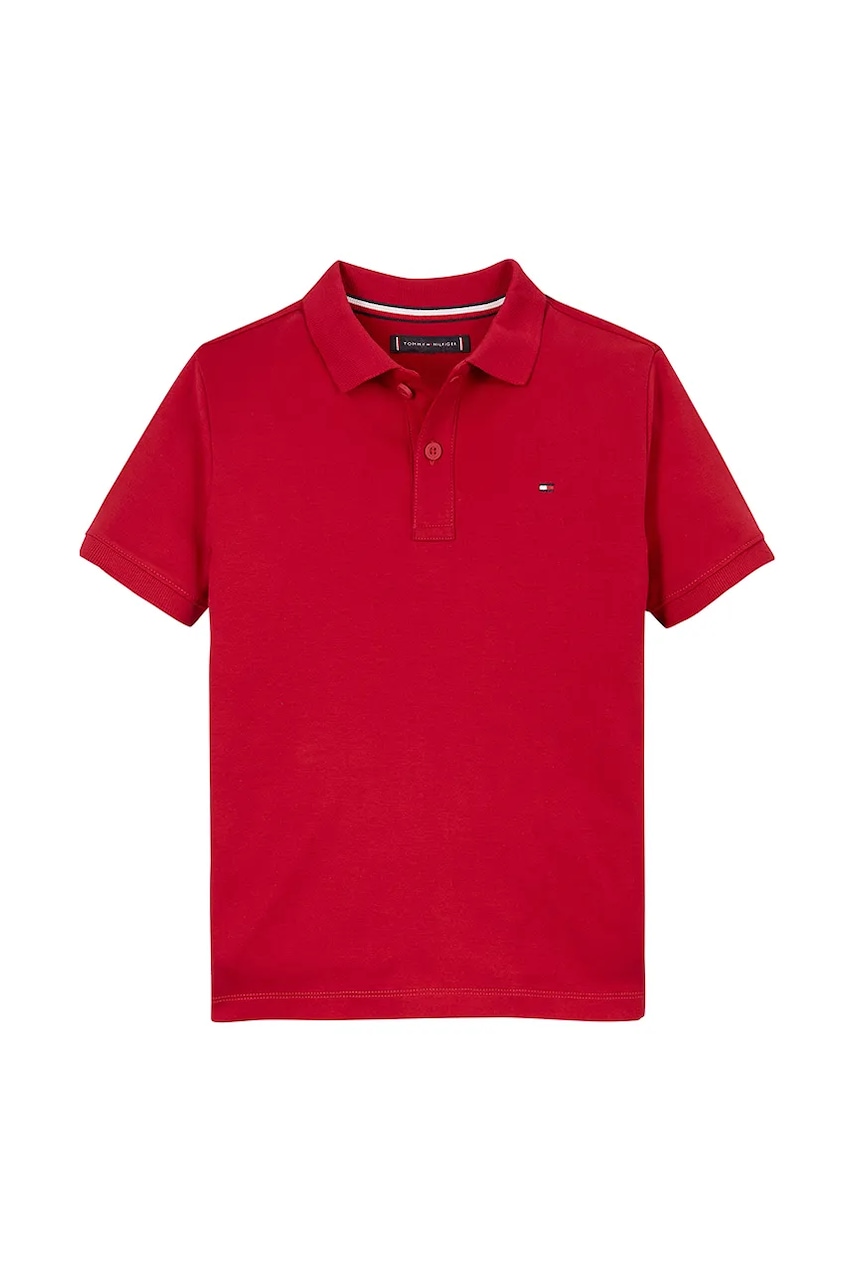Детское хлопковое поло Tommy Hilfiger цвет красный однотонное KB0KB09333 Детское хлопковое поло Tommy Hilfiger цвет красный однотонное KB0KB09333