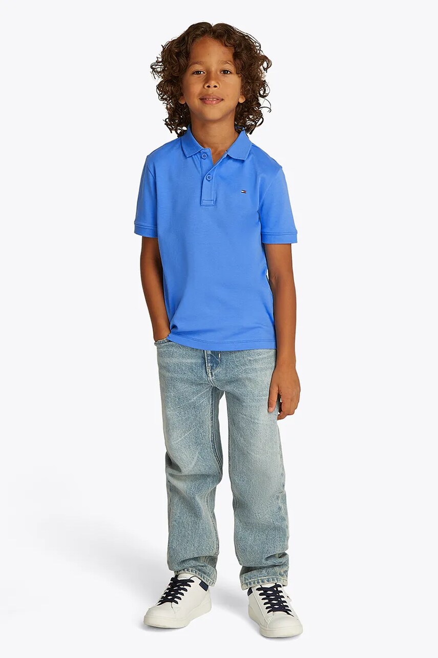 Levně Dětská bavlněná polokošile Tommy Hilfiger červená barva, hladká, KB0KB09333