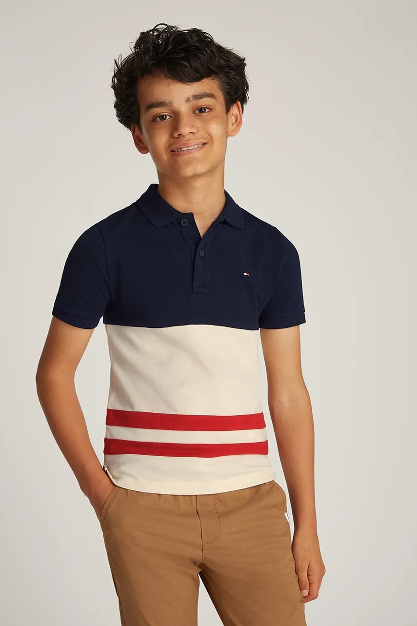 Levně Dětská bavlněná polokošile Tommy Hilfiger béžová barva, KB0KB09335