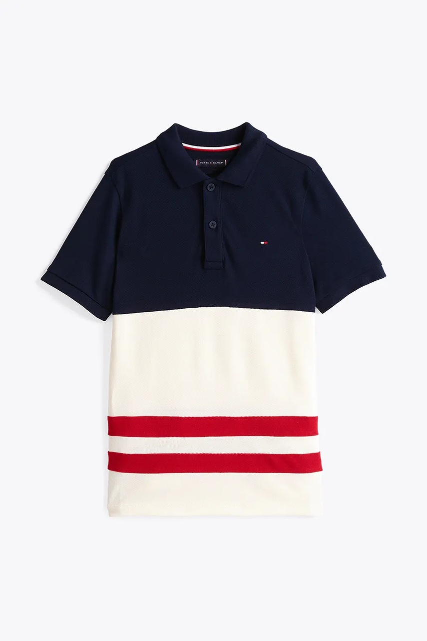 Дитяче бавовняне поло Tommy Hilfiger колір бежевий візерунок KB0KB09335