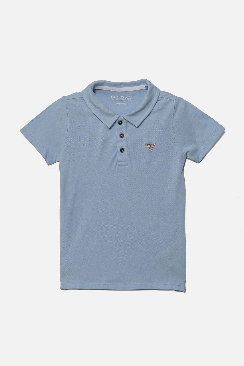 

Детска памучна тениска с яка Guess в синьо с изчистен дизайн N2GP03 KAPY0, Син