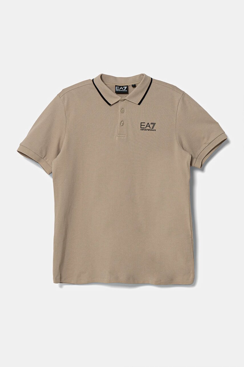 EA7 Emporio Armani tricou polo copii culoarea bej, cu imprimeu, 7B000023 AF12901
