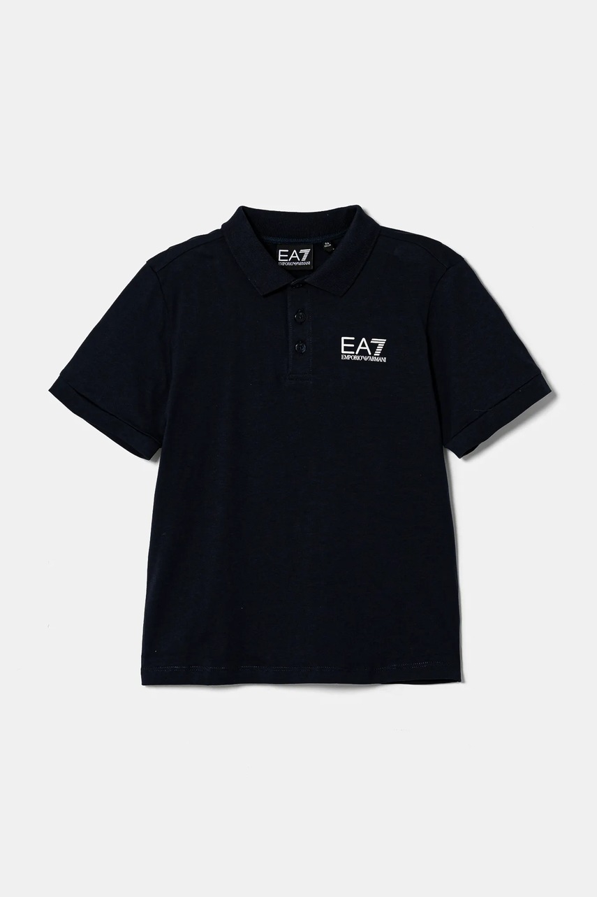 Levně Dětská bavlněná polokošile EA7 Emporio Armani tmavomodrá barva, s potiskem, 7B000022 AF10378