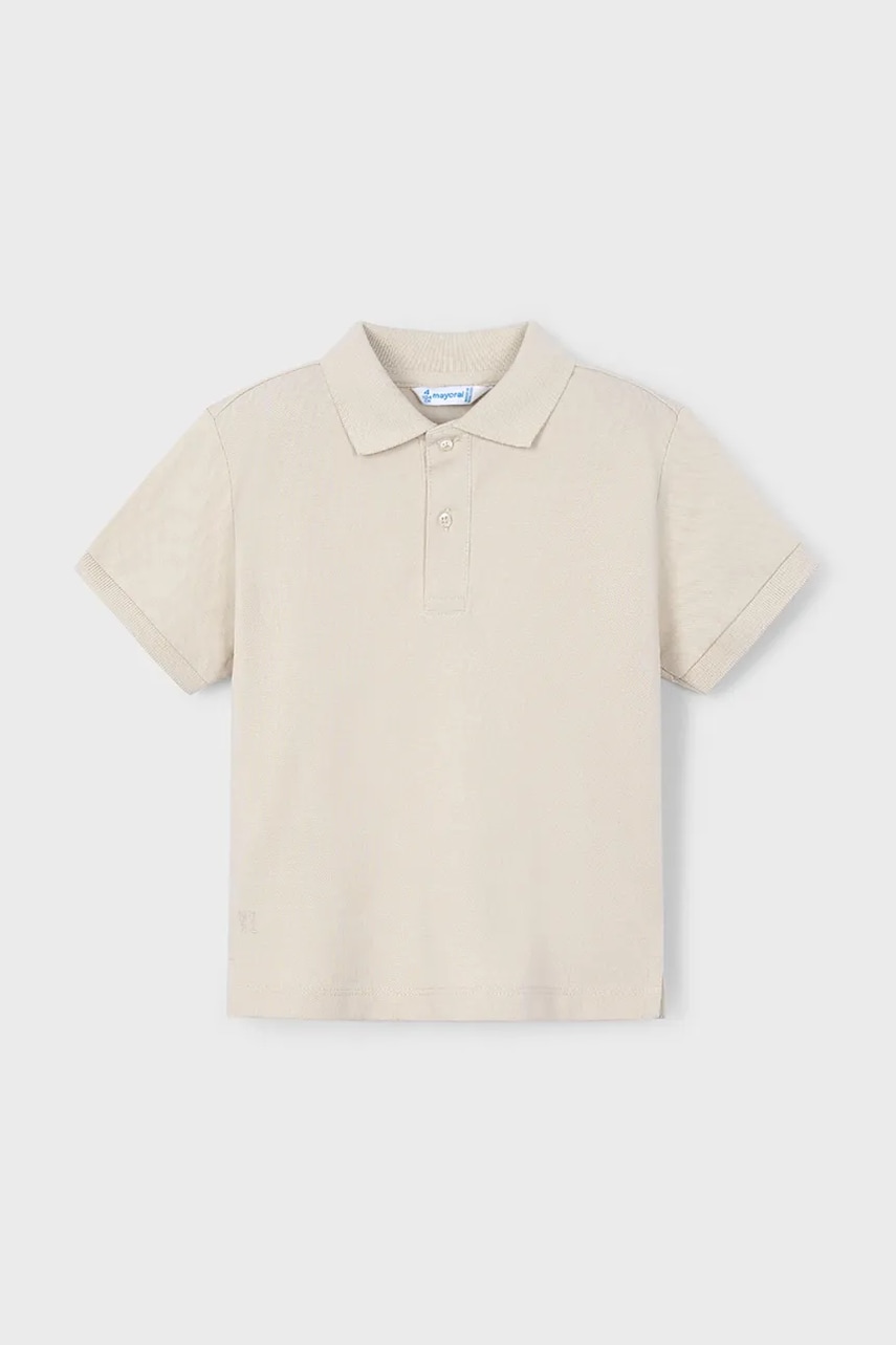 Mayoral tricouri polo din bumbac pentru copii culoarea bej, neted, 150 Mayoral tricouri polo din bumbac pentru copii culoarea bej, neted, 150