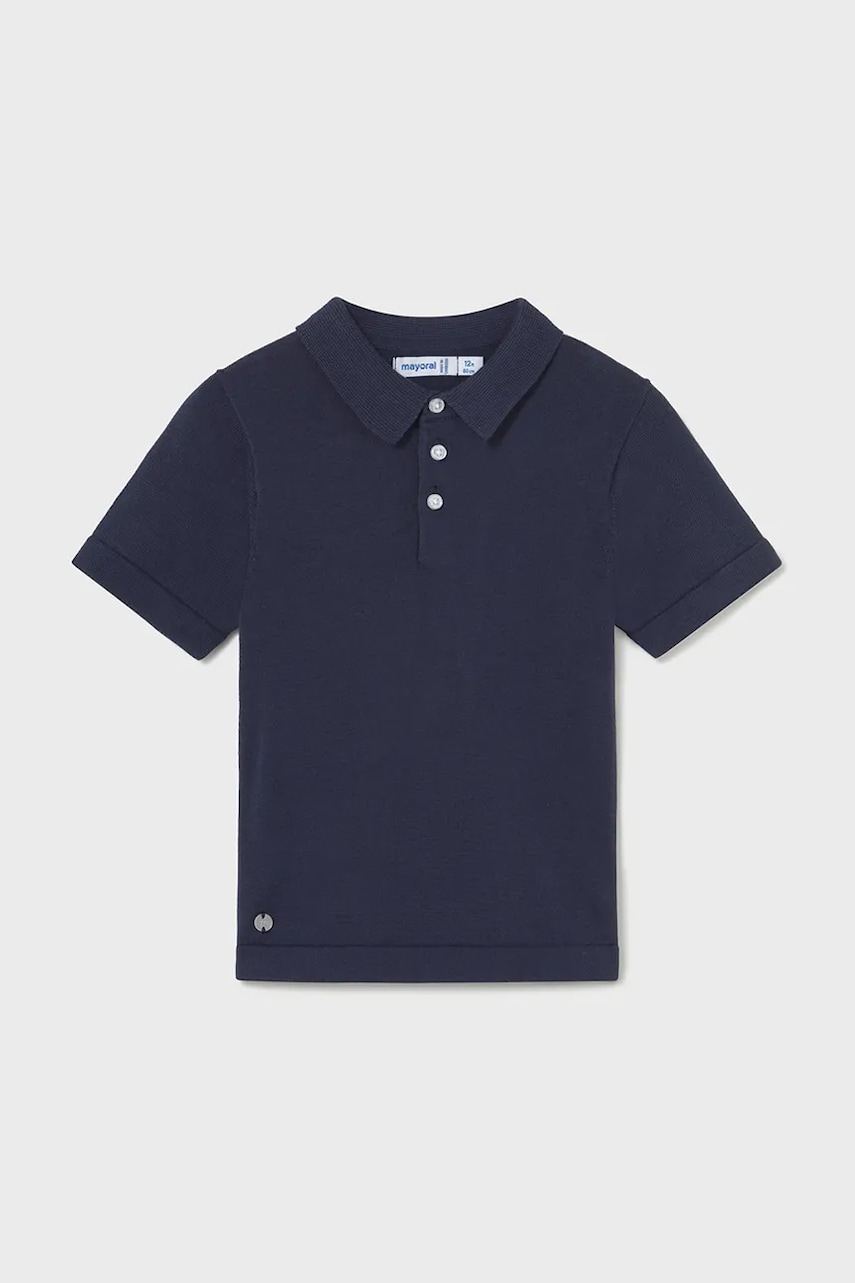 Mayoral tricou polo copii culoarea albastru marin, neted, 1106