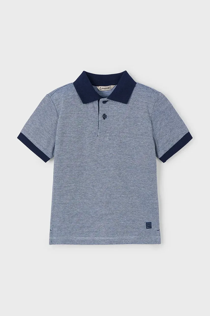 Mayoral tricou polo copii culoarea albastru marin, neted, 3105