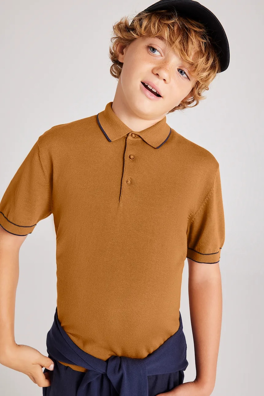 Mayoral tricou polo copii culoarea galben, neted, 6129