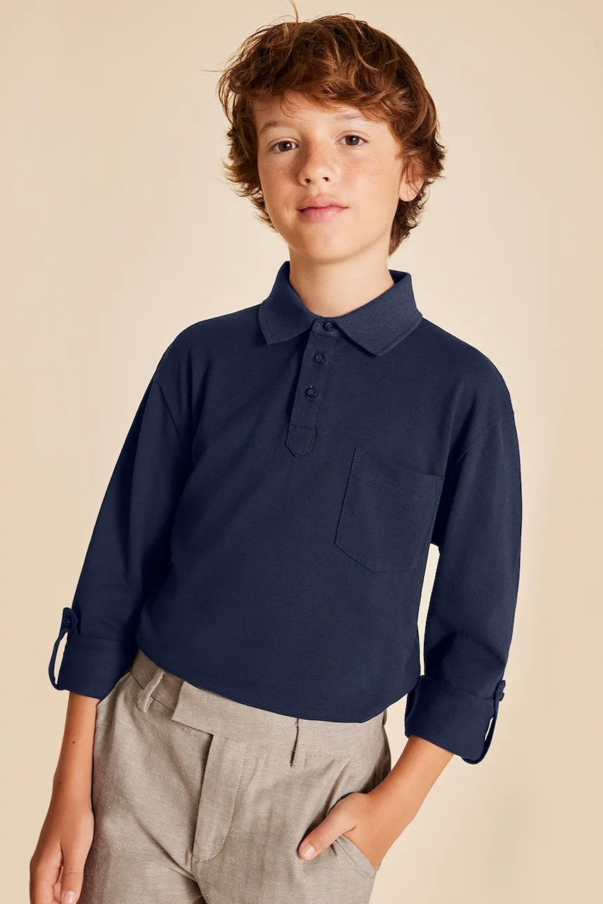 Mayoral longsleeve din bumbac pentru copii culoarea albastru marin, neted, 6135