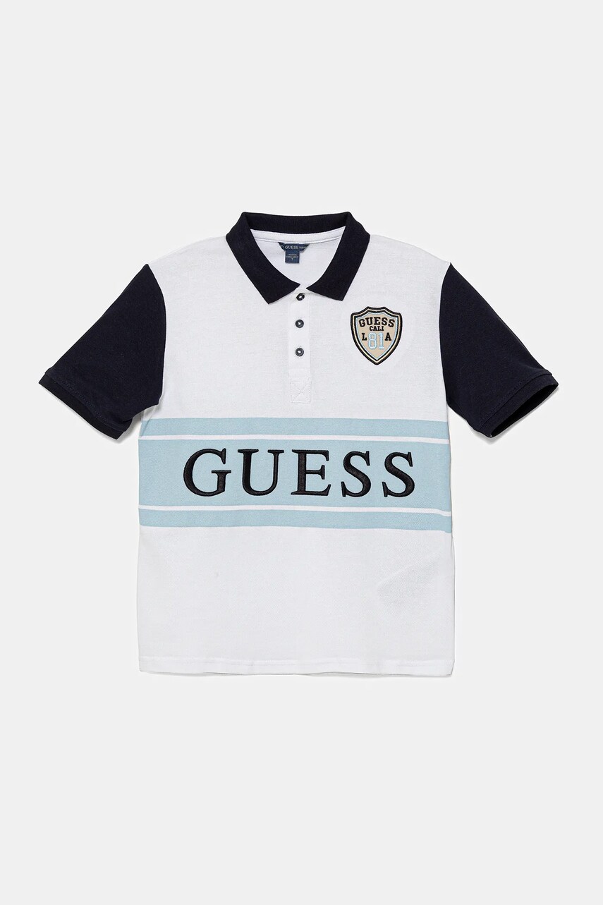 Levně Dětská bavlněná polokošile Guess bílá barva, L5GP00 KADZ4