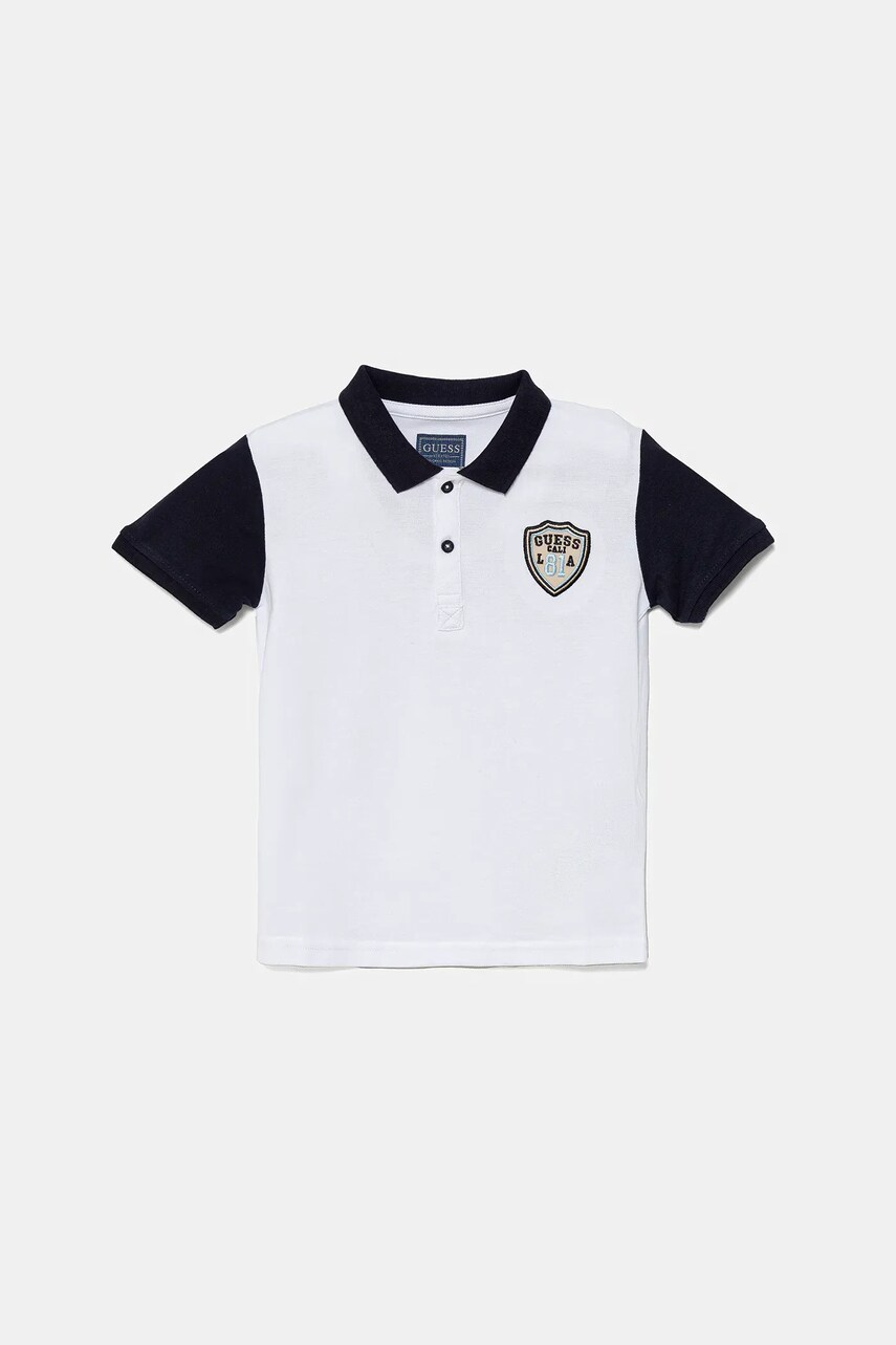 Levně Dětská bavlněná polokošile Guess bílá barva, s aplikací, N5GP02 KADZ4