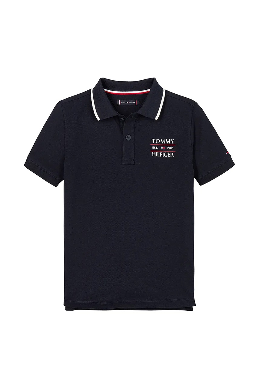 Дитяче бавовняне поло Tommy Hilfiger колір синій з аплікацією KB0KB09524