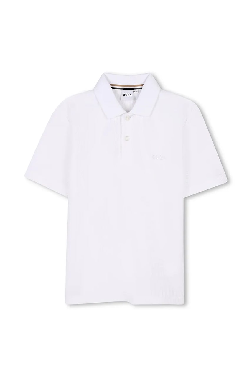 BOSS tricou polo copii culoarea alb, neted, J52042 BOSS tricou polo copii culoarea alb, neted, J52042