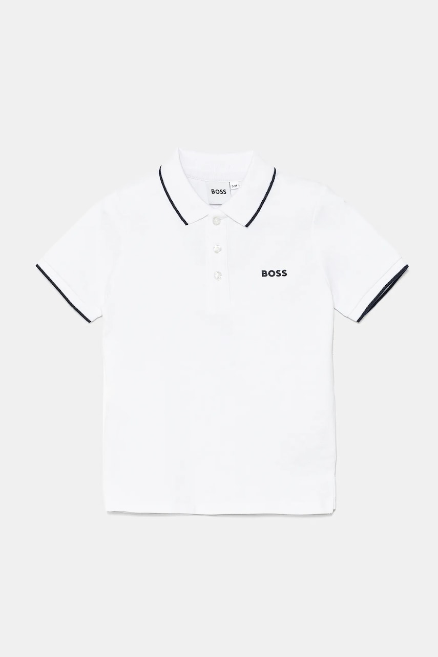 BOSS tricouri polo din bumbac pentru bebeluși culoarea alb, neted, J05P13