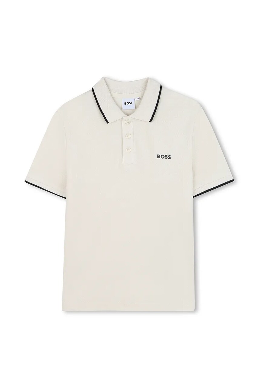 BOSS tricouri polo din bumbac pentru copii culoarea bej, neted, J52011