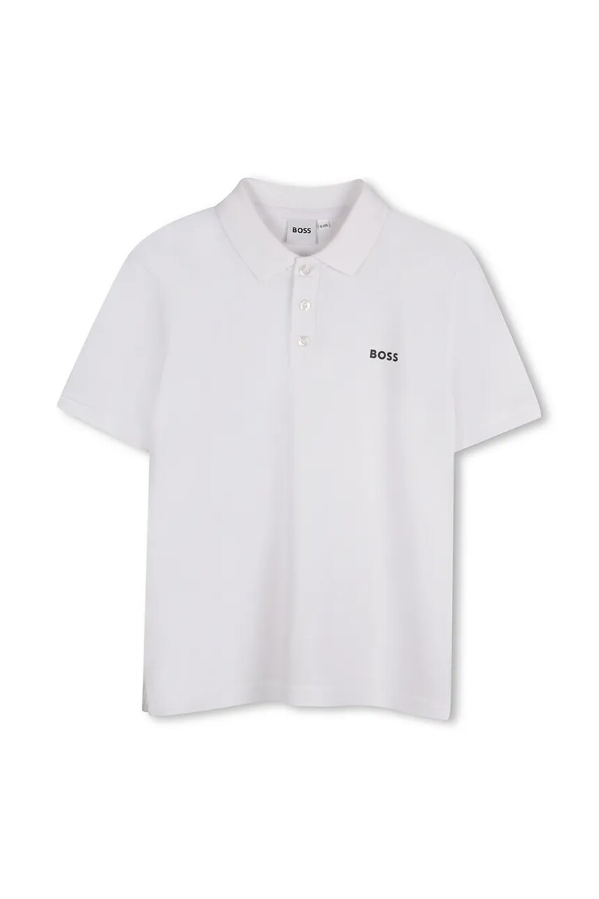 Levně Dětská bavlněná polokošile BOSS bílá barva, s potiskem, J52014