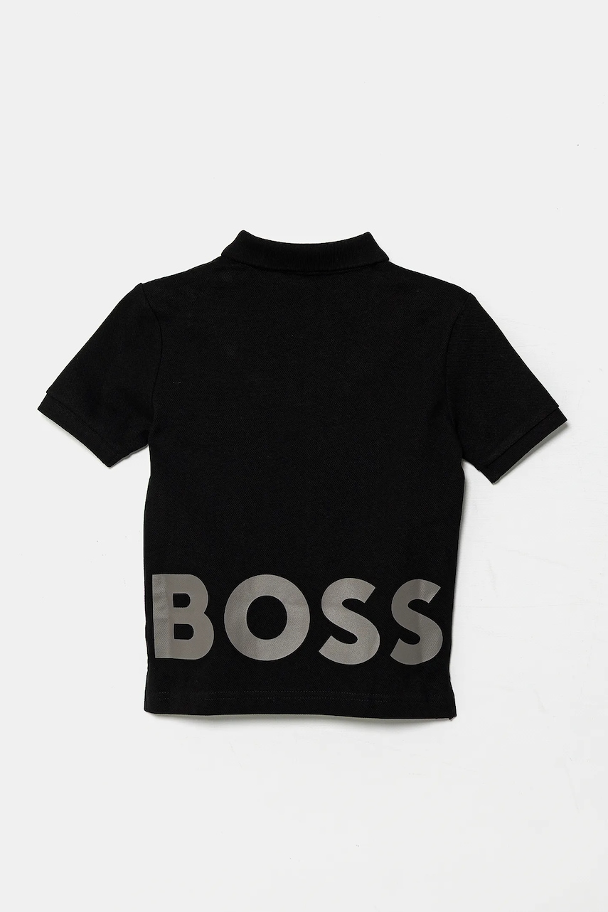 Детское хлопковое поло BOSS цвет чёрный с принтом J52014 Детское хлопковое поло BOSS цвет чёрный с принтом J52014