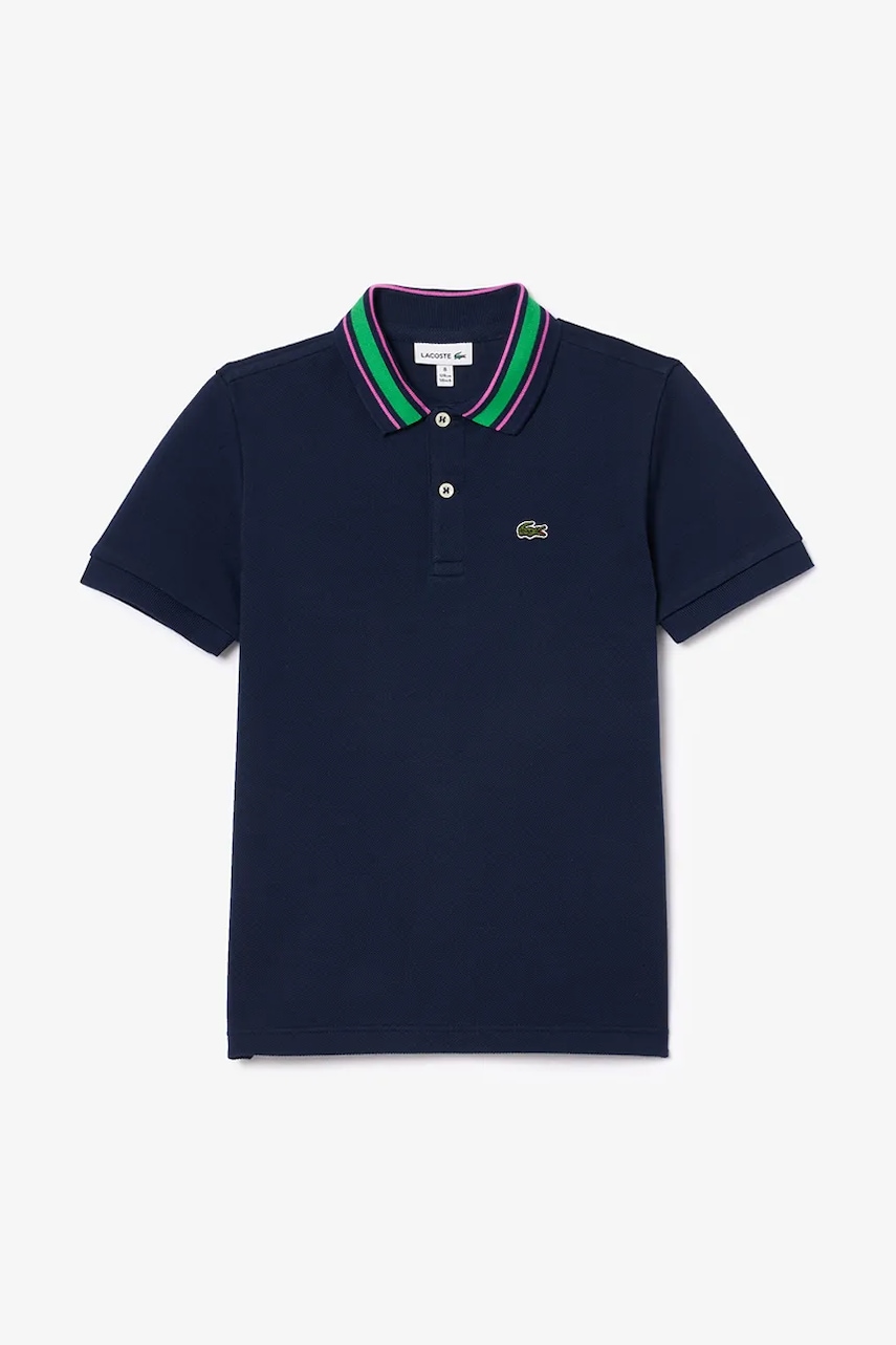Детское хлопковое поло Lacoste цвет синий однотонное PJ8402 Детское хлопковое поло Lacoste цвет синий однотонное PJ8402