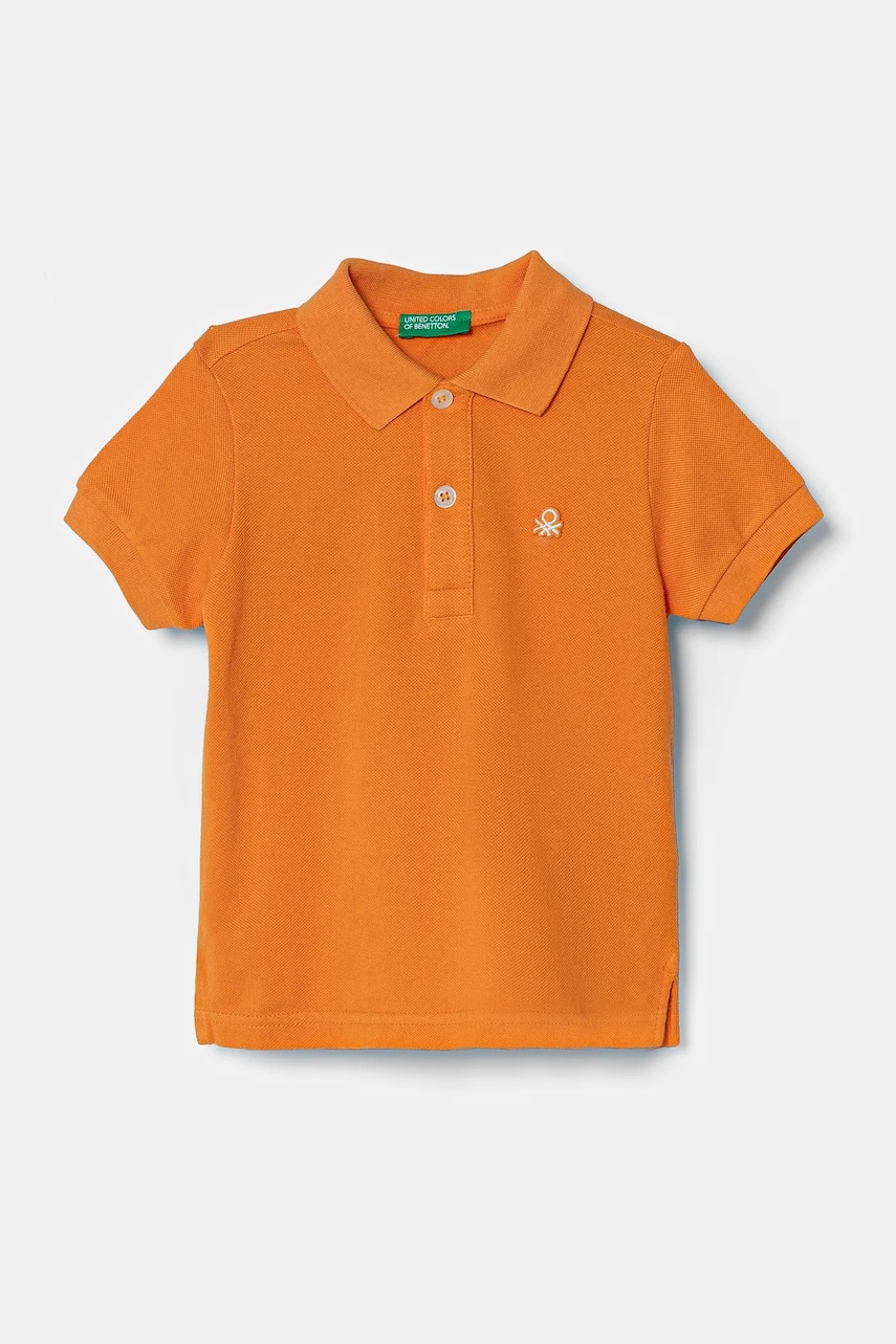 United Colors of Benetton tricouri polo din bumbac pentru copii culoarea portocaliu, neted, 3089G3008