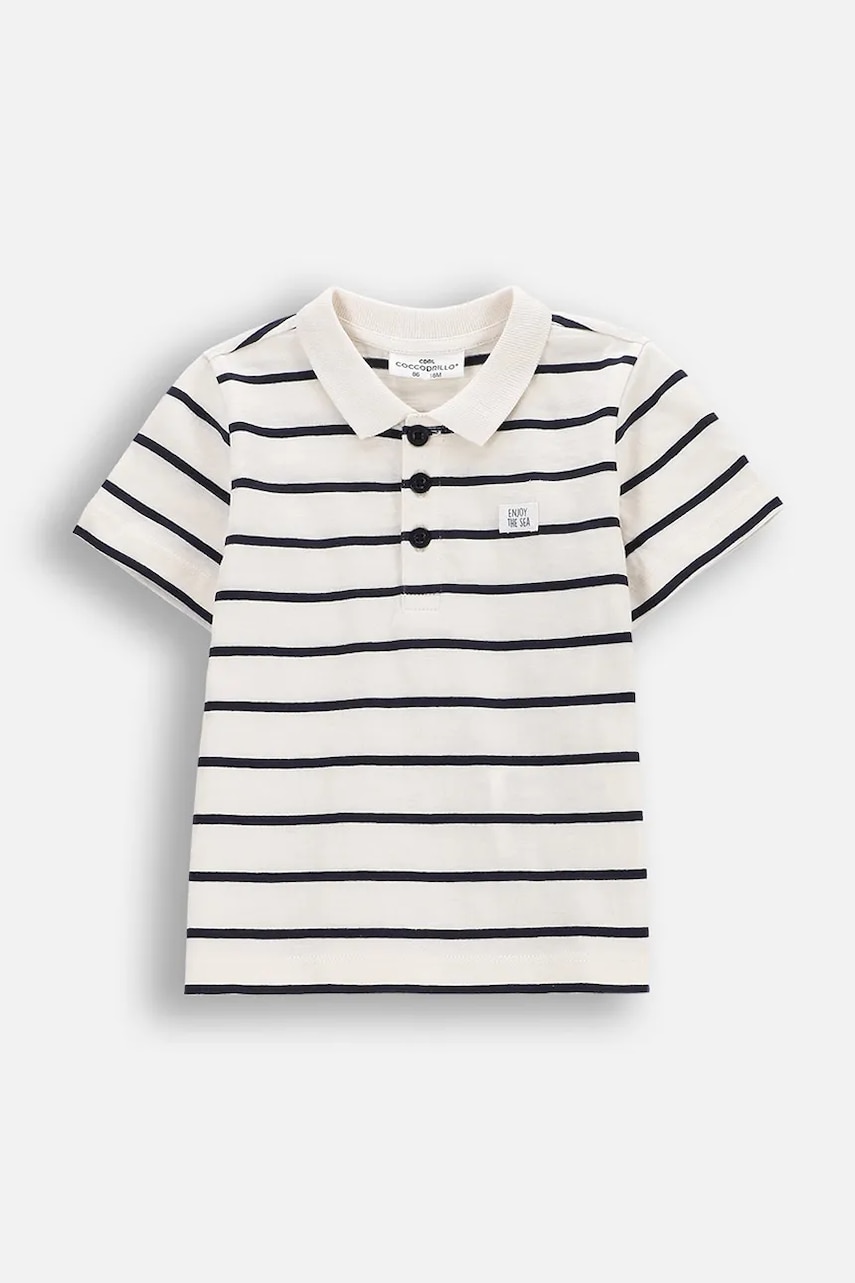 Coccodrillo tricouri polo din bumbac pentru bebeluși culoarea bej, cu imprimeu, HOLIDAY SPLASH BOY NEWBORN