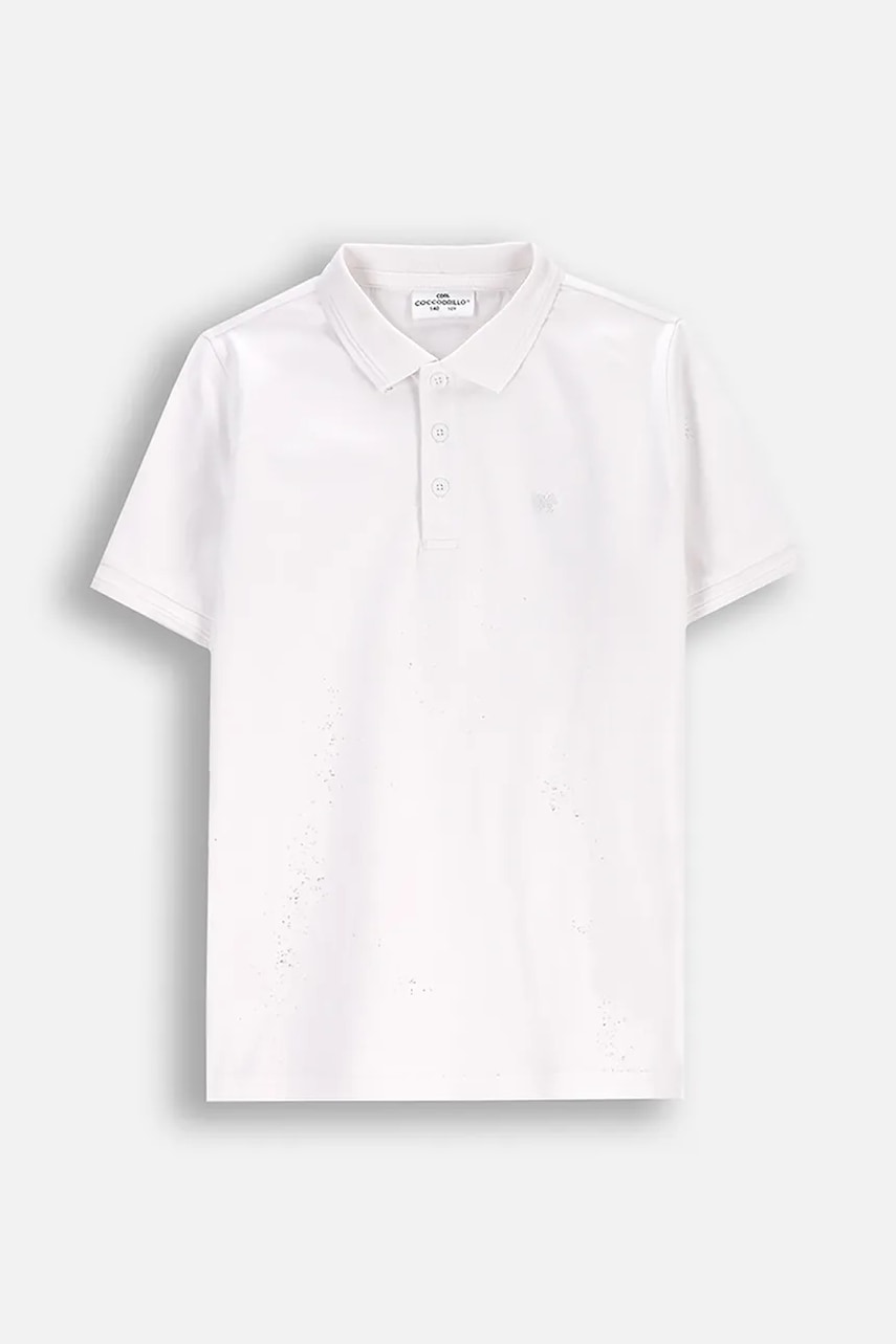 Coccodrillo tricouri polo din bumbac pentru copii culoarea alb, uni, BACK TO SCHOOL BOY