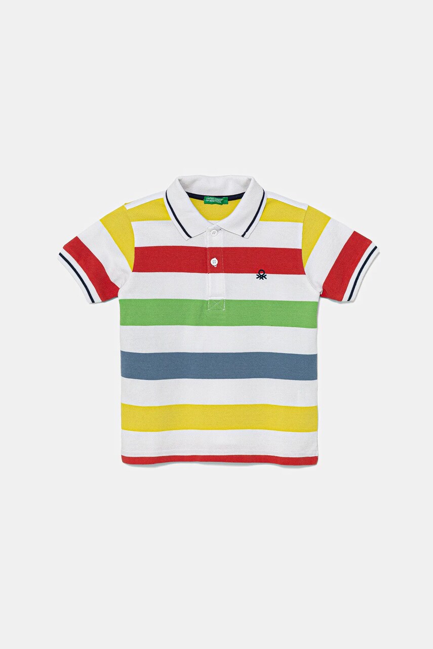 United Colors of Benetton tricouri polo din bumbac pentru copii culoarea alb, cu imprimeu, 39QAG300V
